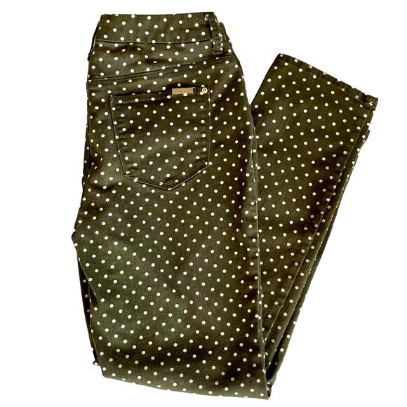 Chico's So Slimming Girlfriend Ankle Jean Size 2 Moss Green w/ White Polka Dots - Picture 1 of 11